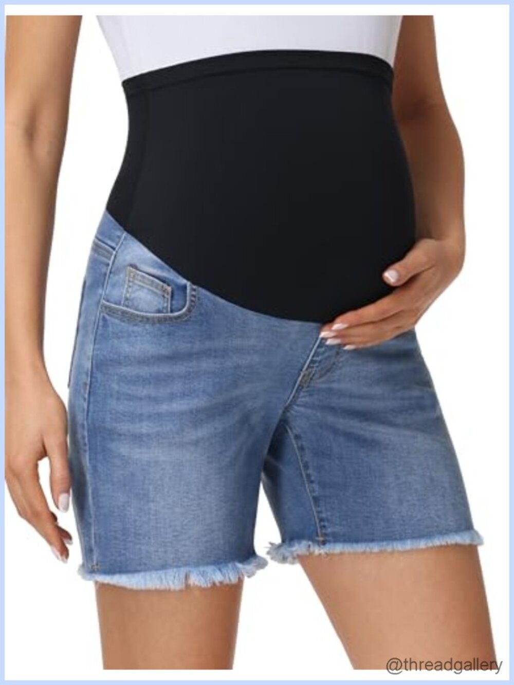 Maternity Jean Shorts Cotton Blend Stretch Over Bump Frayed Denim